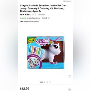 New! Crayola Scribble Scrubbie Pets Jumbo Jenny - White and Colorful Markers